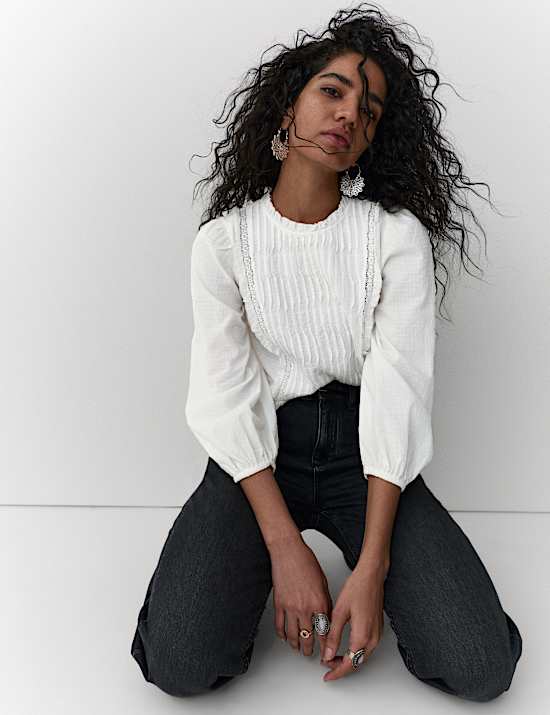 Pure Cotton Pleat Front Blouse