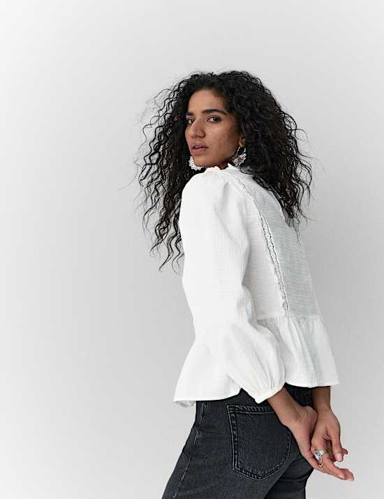 Pure Cotton Pleat Front Blouse