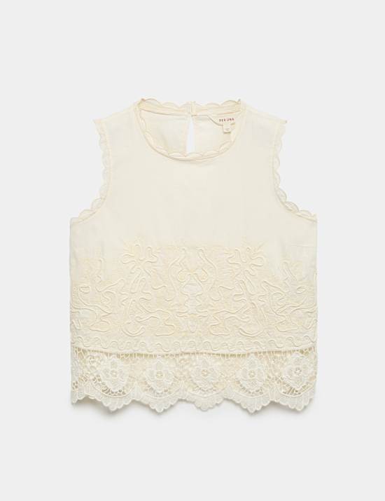 Pure Cotton Corded Embroidered Sleeveless Top