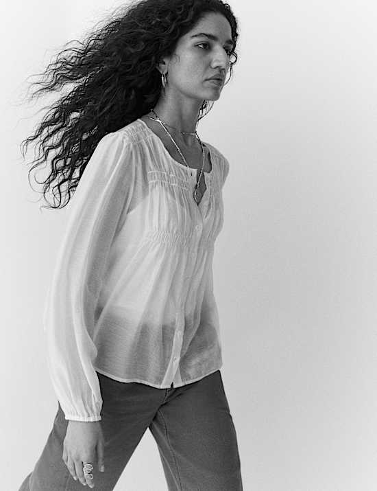 Lyocell Rich Pintuck Textured Blouse