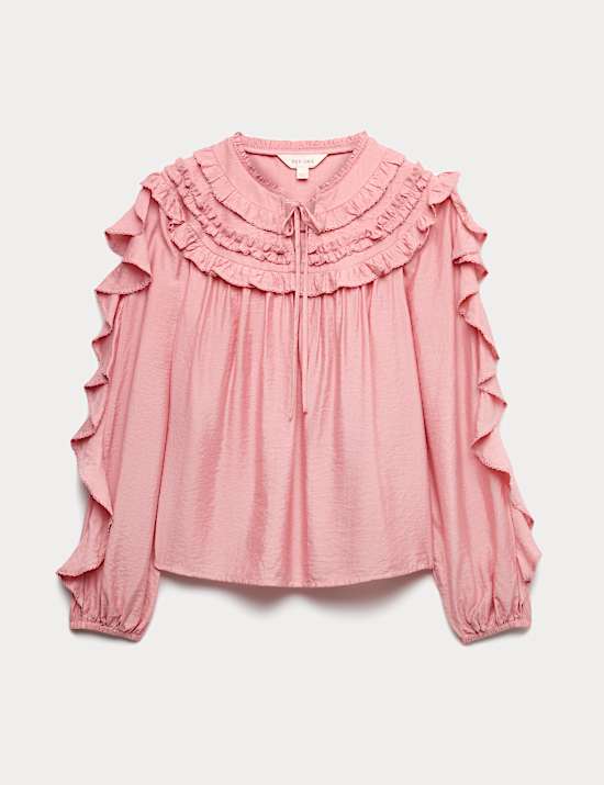 Ruffle Detail Tie Front Blouse