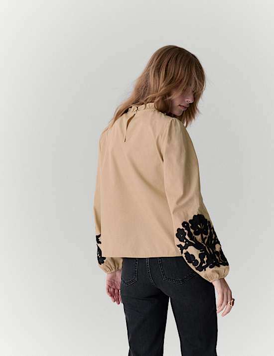 Pure Cotton Contrast Applique Blouse