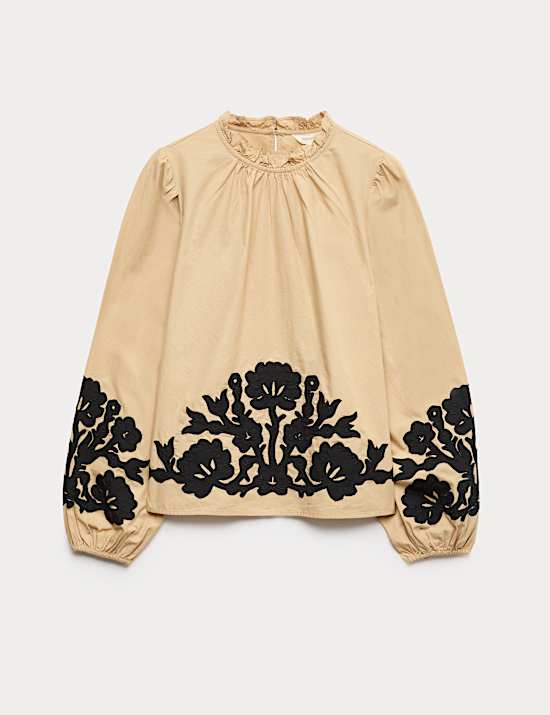 Pure Cotton Contrast Applique Blouse