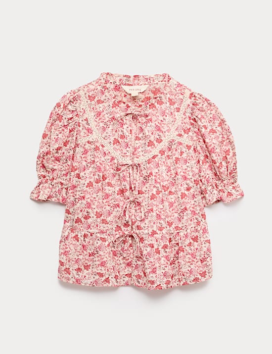 Chemisier imprim&eacute; en coton &agrave; nouer sur le devant