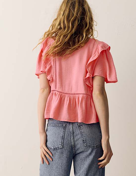 Double Cloth Floral Insert Ruffle Blouse