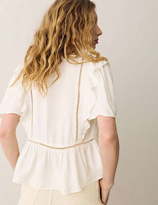 Double Cloth Floral Insert Ruffle Blouse