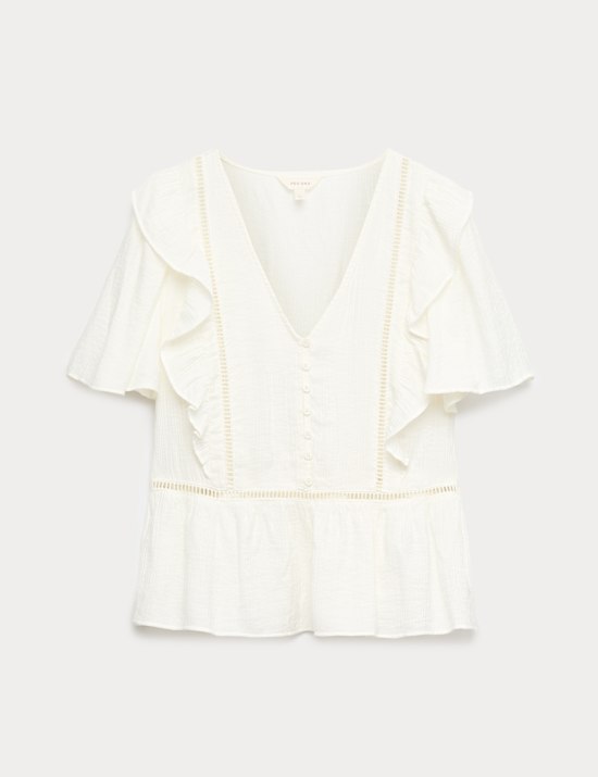 Double Cloth Floral Insert Ruffle Blouse