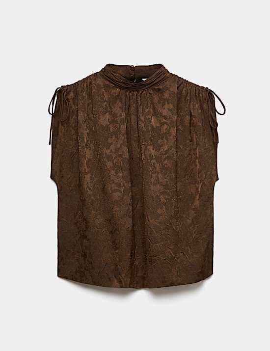 Crinkle Jacquard Ruched Shoulder Top