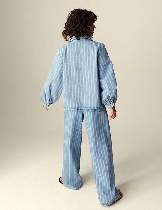 Pure Cotton Striped Tie Front Shacket