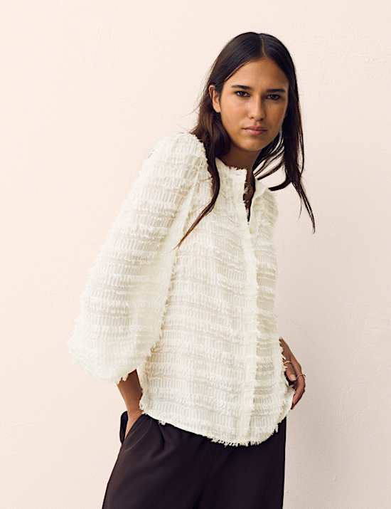 Textured Tufted Button Through Blouse