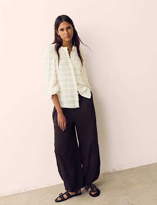 Textured Tufted Button Through Blouse