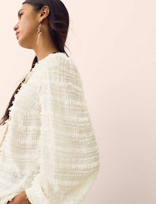 Textured Tufted Button Through Blouse