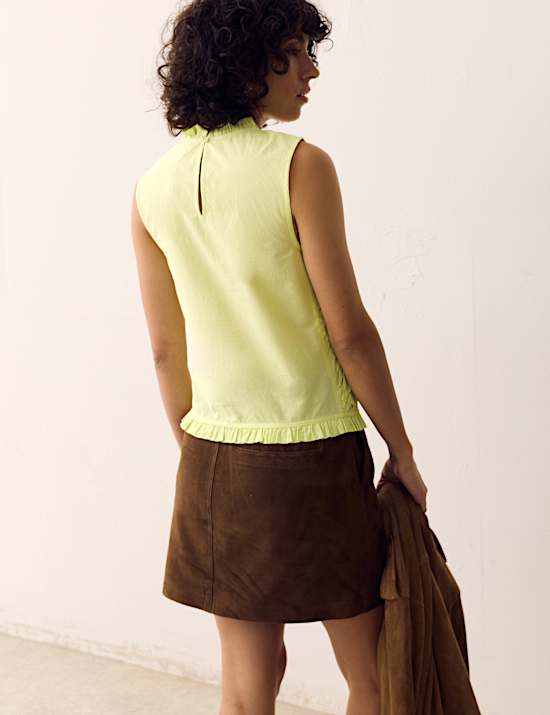 Pure Cotton Shirred Sleeveless Top