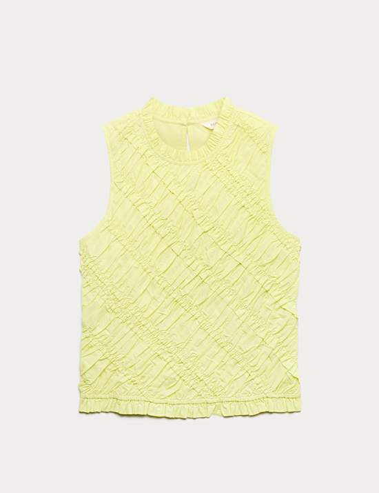 Pure Cotton Shirred Sleeveless Top