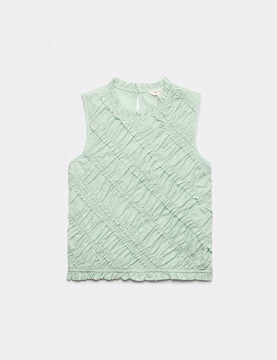 Pure Cotton Shirred Sleeveless Top