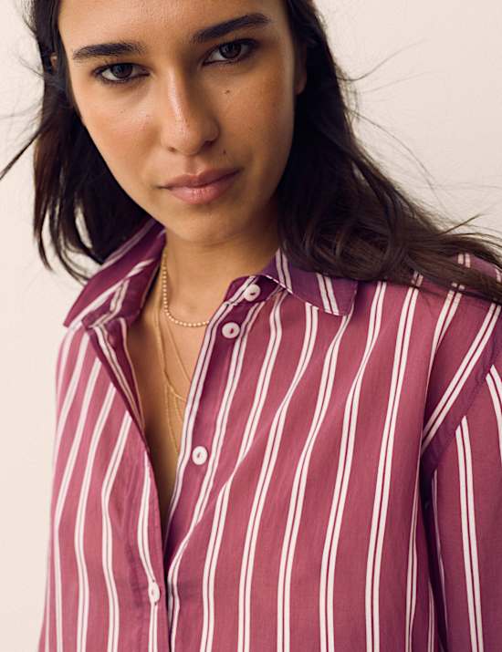 Lyocell Rich Striped Collared Relaxed Shirt