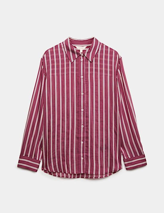 Lyocell Rich Striped Collared Relaxed Shirt