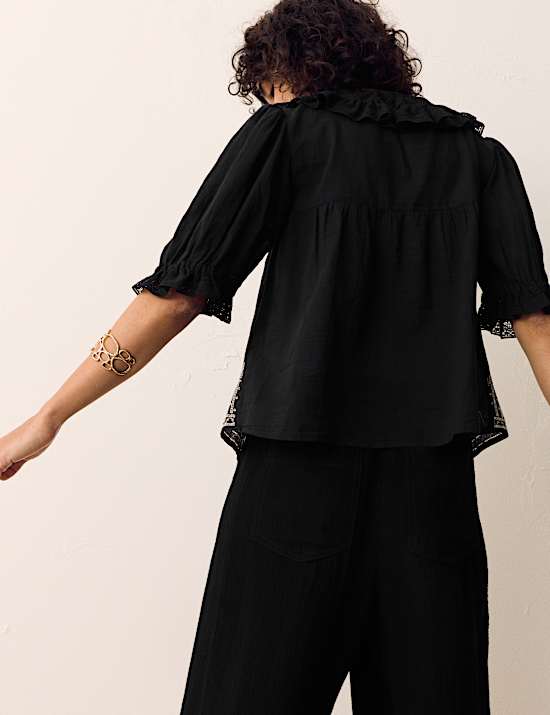 Pure Cotton Embroidered Lace Collar Blouse