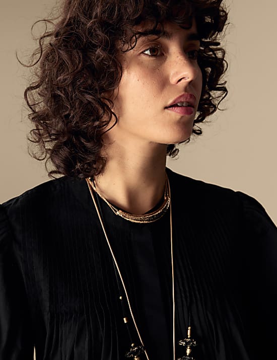 Pure Cotton Lace Detail Pintuck Blouse