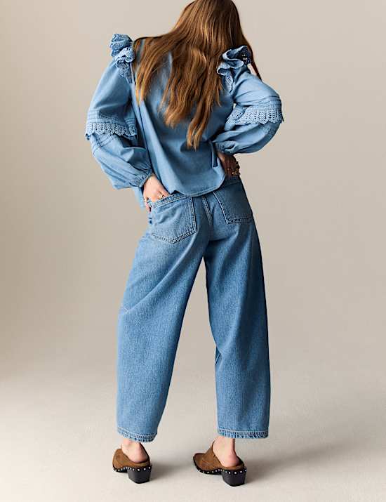 Pure Cotton Lace Up Detail Popover Blouse