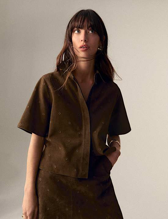 Semišová vyšívaná košile s límečkem