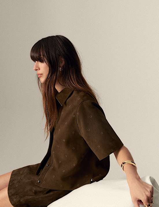 Semišová vyšívaná košile s límečkem