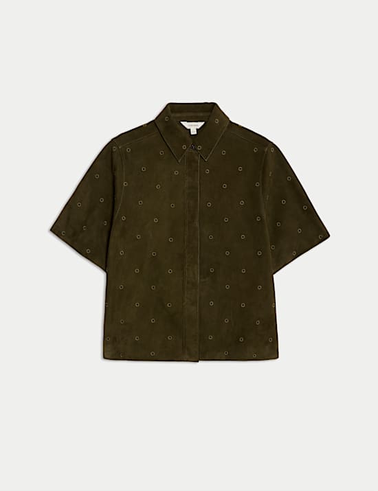 Semišová vyšívaná košile s límečkem