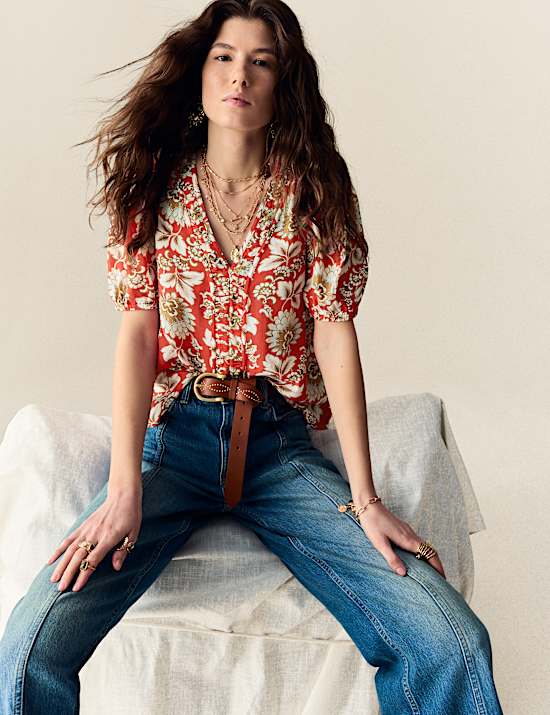 Printed Gathered Blouse