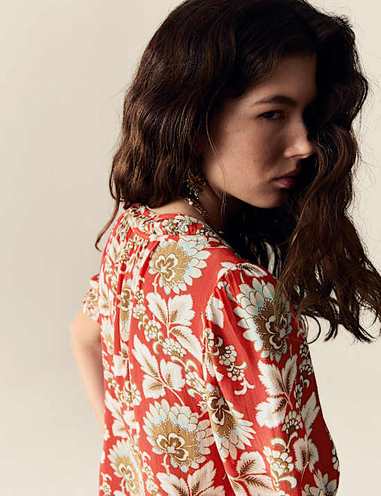 Printed Gathered Blouse