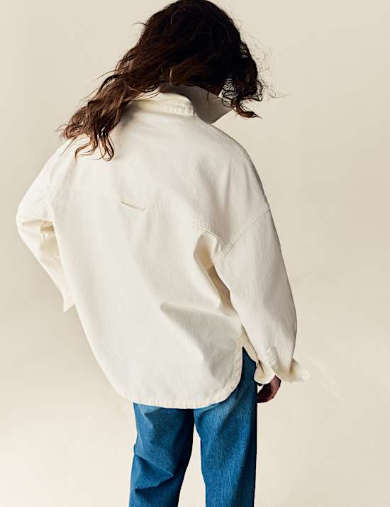 Pure Cotton Denim Collared Cutwork Shirt