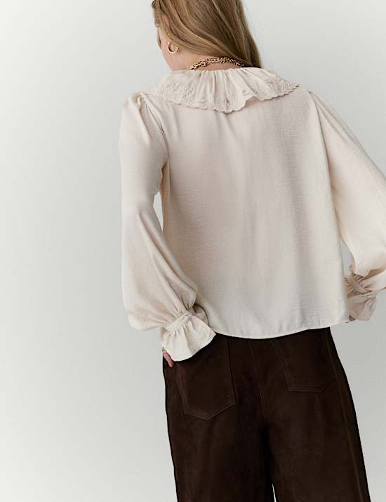 Satin Peter Pan Collar Tie Detail Blouse