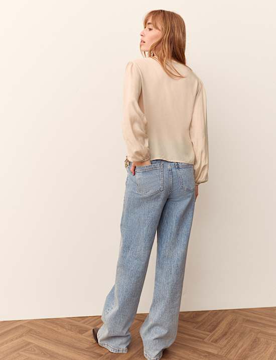 Lace Crew Neck Tie Front Blouse