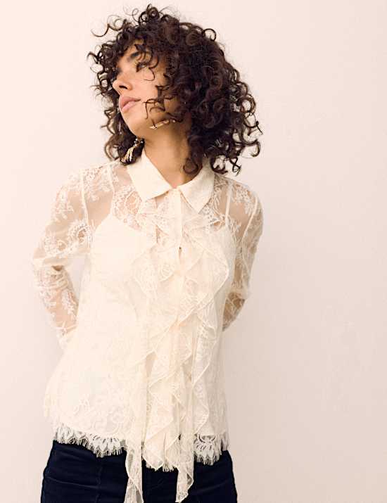 Lace Collared Ruffle Shirt