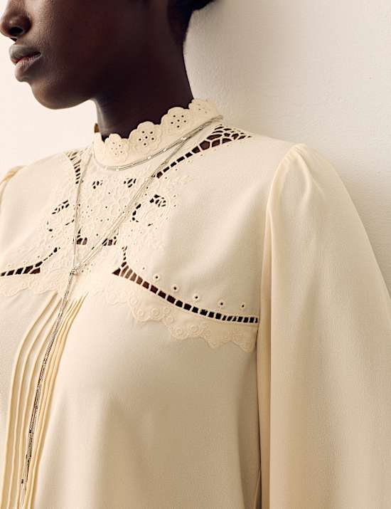 Broderie High Neck Blouse