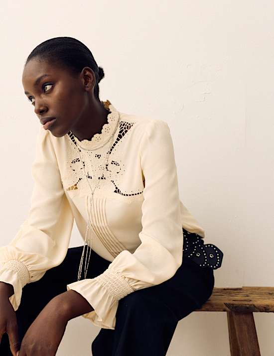 Broderie High Neck Blouse