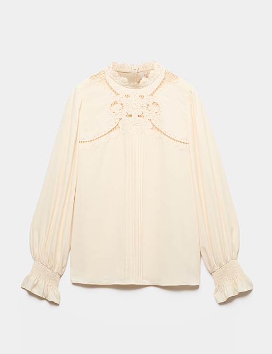 Broderie High Neck Blouse