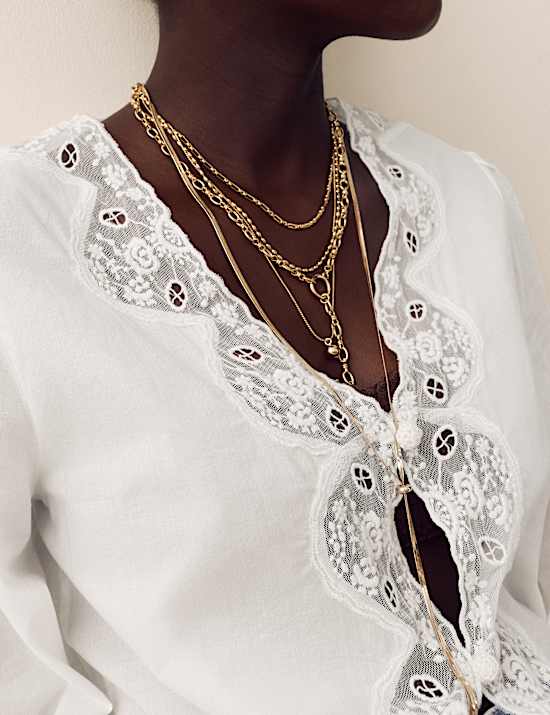 Pure Cotton Lace Detail Button Front Blouse