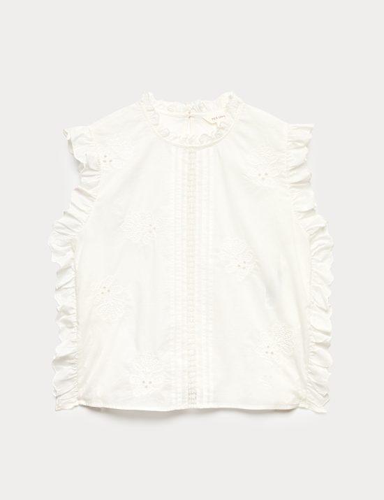 Pure Cotton Lace Insert Embroidered Top