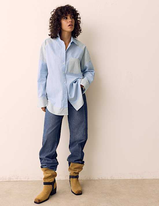 Pure Cotton Striped Oversized Shirt