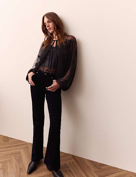 Beaded Tie Front Blouse