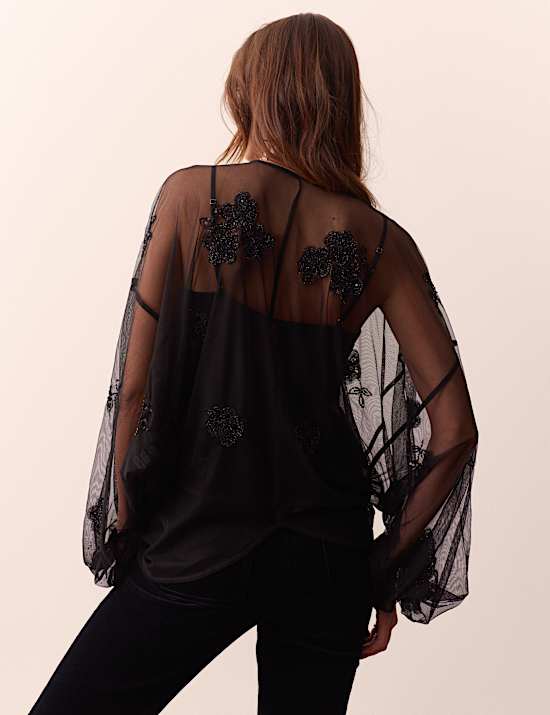 Beaded Tie Front Blouse