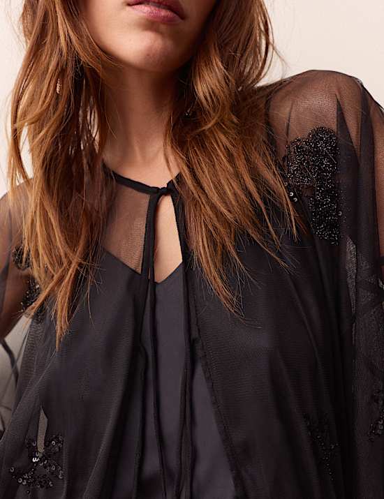 Beaded Tie Front Blouse