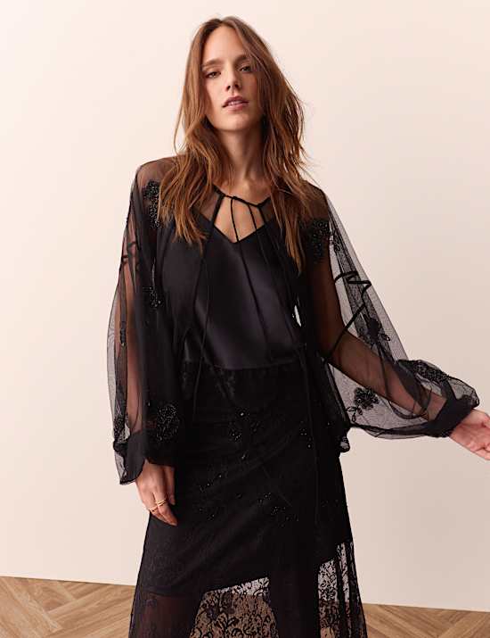 Beaded Tie Front Blouse