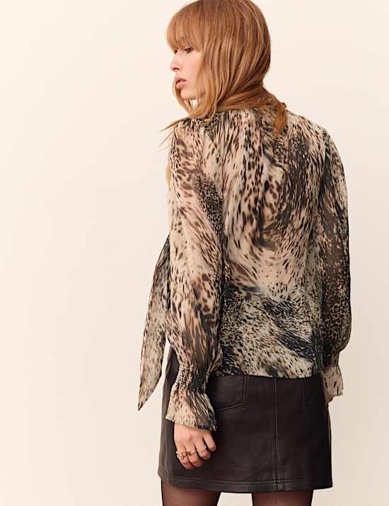 Animal Print Tie Neck Blouse