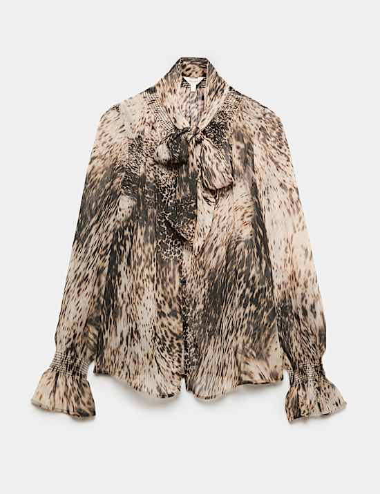Animal Print Tie Neck Blouse