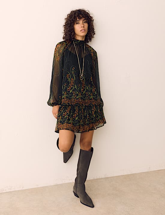 2 Piece Chiffon Floral High Neck Blouse