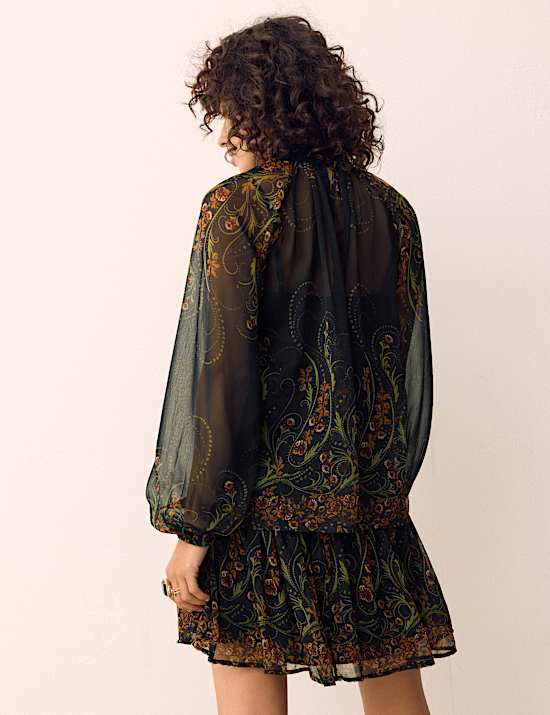 2 Potong Blus Leher Tinggi Sifon Motif Bunga