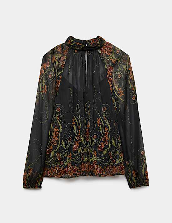 2 Potong Blus Leher Tinggi Sifon Motif Bunga