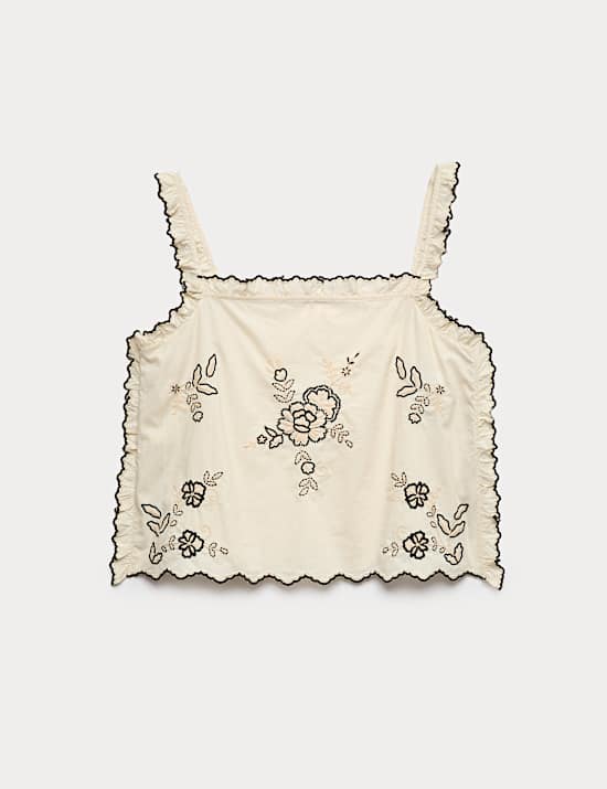 Pure Cotton Embroidered Floral Cami Top