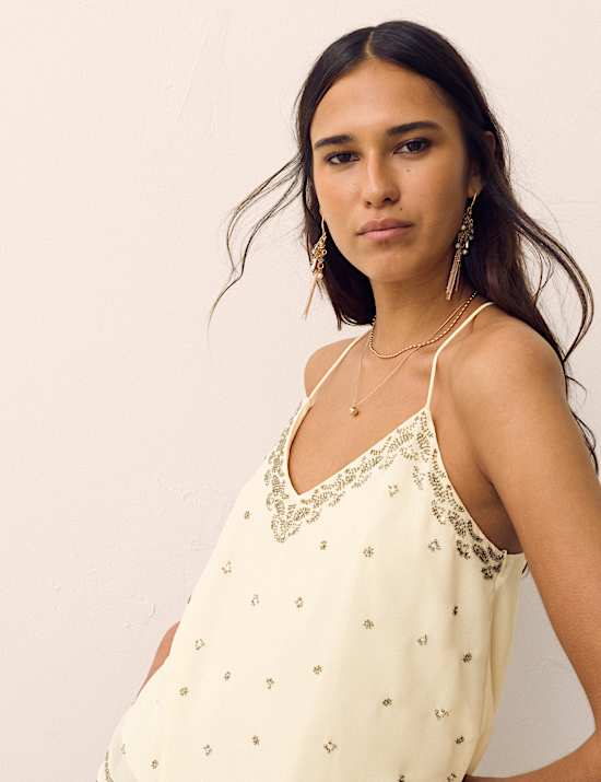 Embellished V-Neck Cami Top